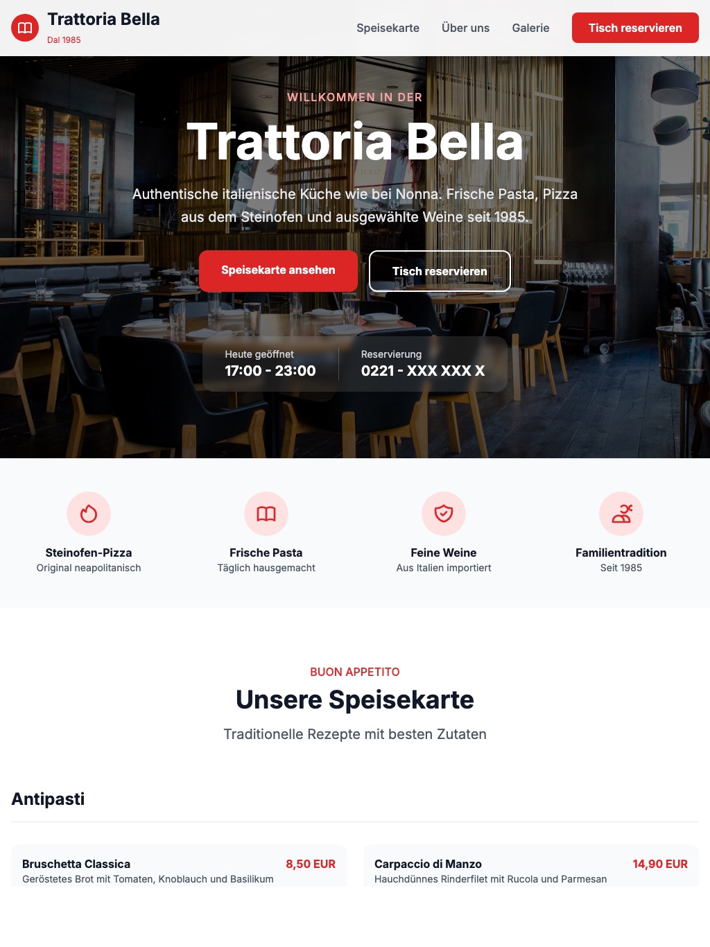 Restaurant-Website auf iPad - Responsive Tablet-Design